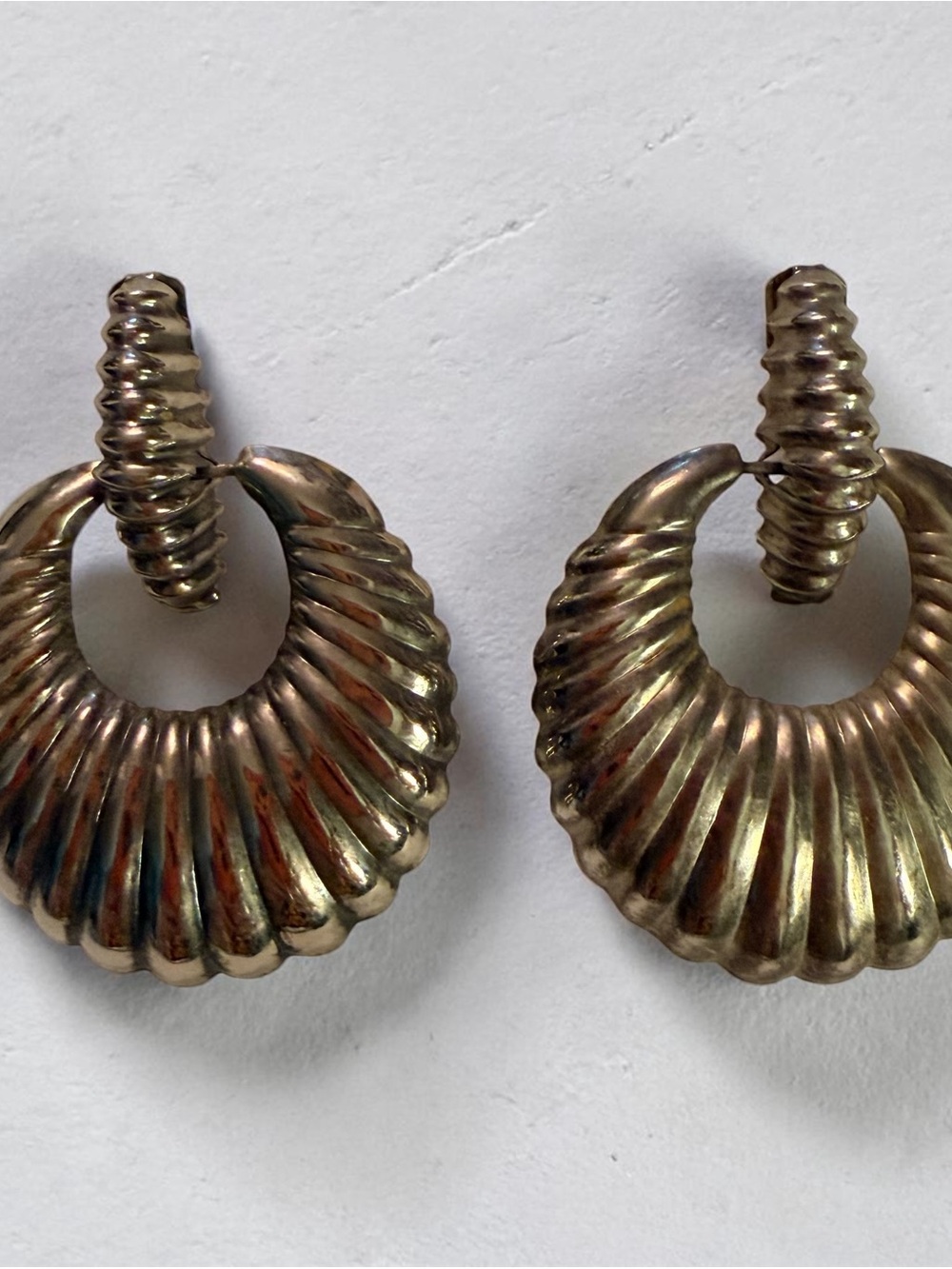 Gold Ribbed Hoop Earrings - Women Jewelry